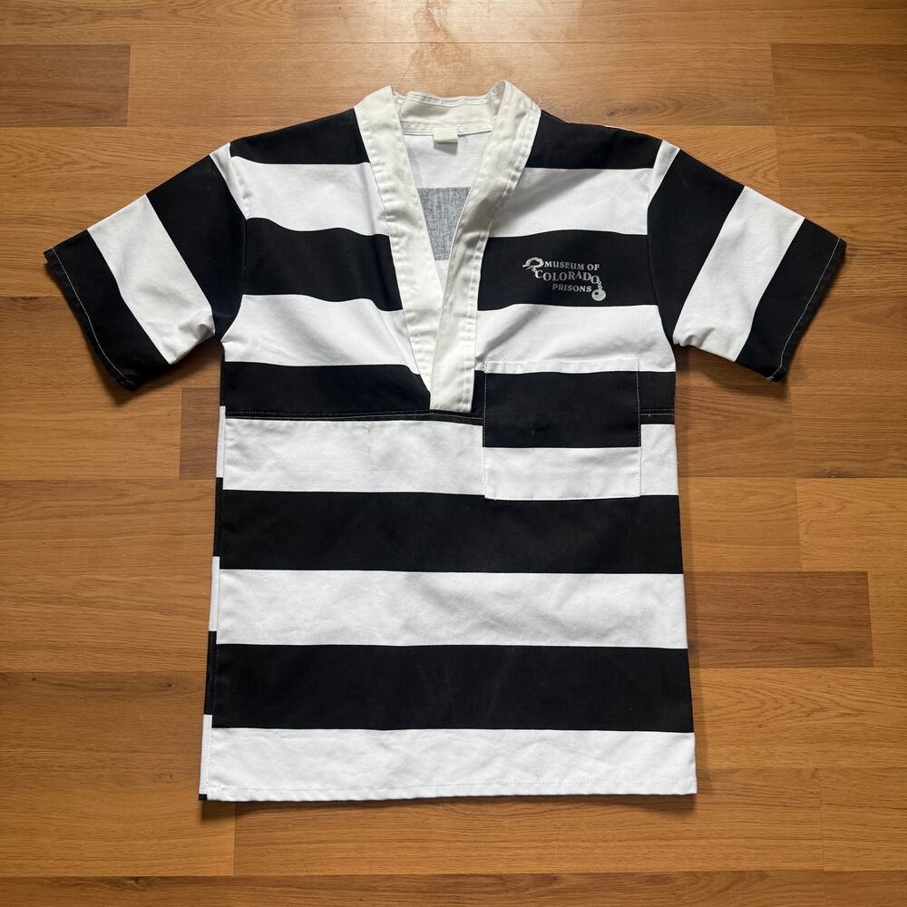 Vintage Museum of Colorado Prisons Striped Inmate Cell Shirt Uniform Sz Small - Picture 1 of 9